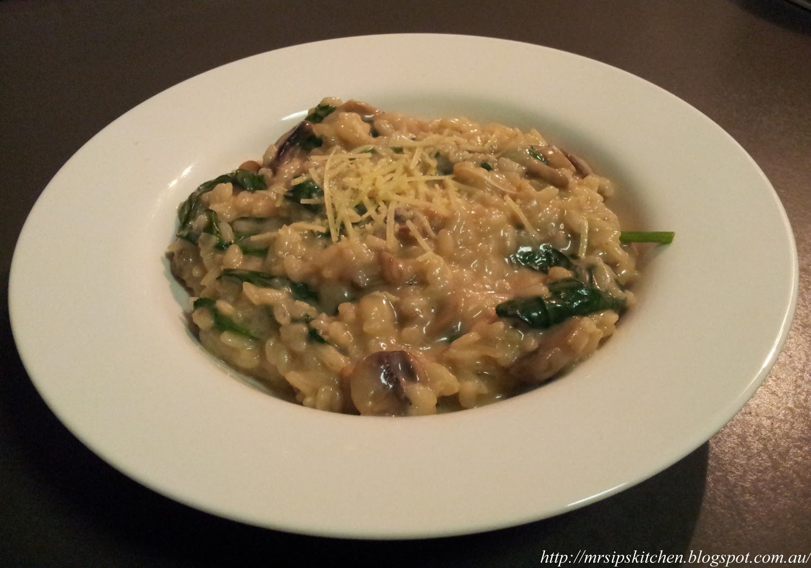 Mrs. Ip's Kitchen Mushroom and spinach risotto
