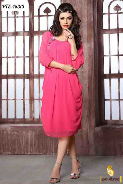 Purchase Pink georgette embroidery kurti online shopping at  low price