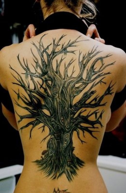 Dense old tree tattoo on full back 