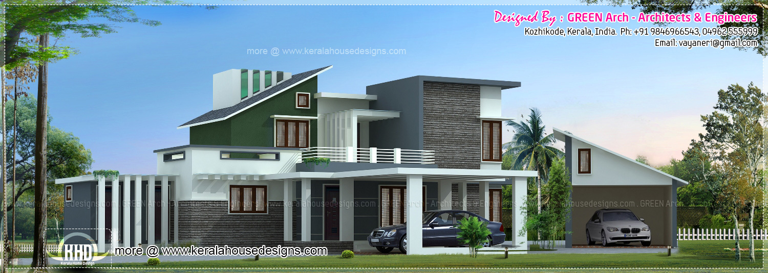 Luxury house elevation with detached car garage kerala home ...