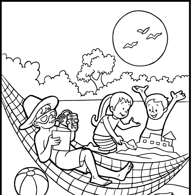 Family Summer Vacation at the Beach Coloring Pages >> Disney Coloring Pages