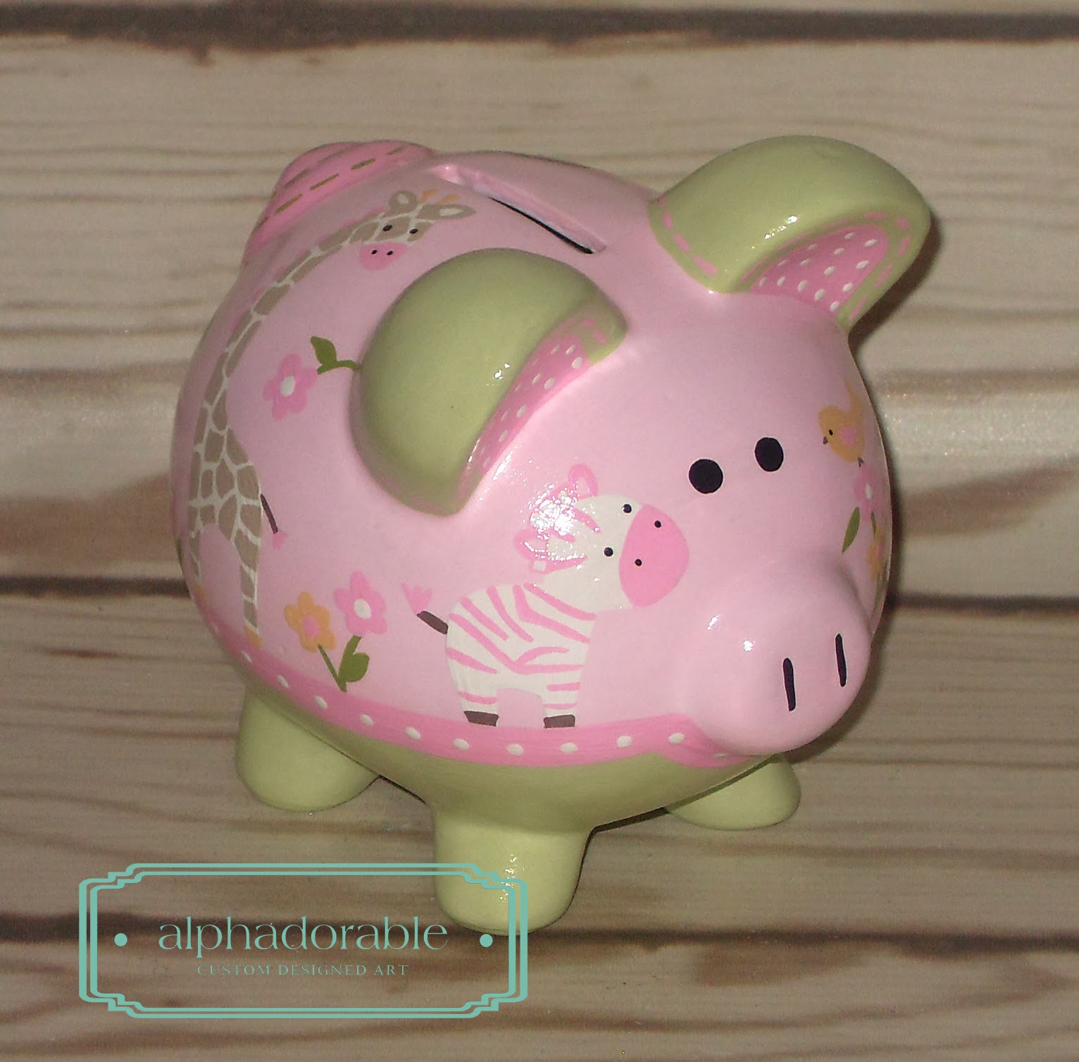 Alphadorable Custom Hand painted piggy banks to match Jungle Jill Nursery!