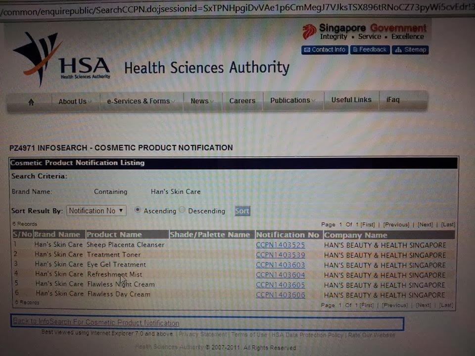 HSA (Singapore) Lulus Produk HAN'S SKIN CARE Produk Kecantikan Wanita