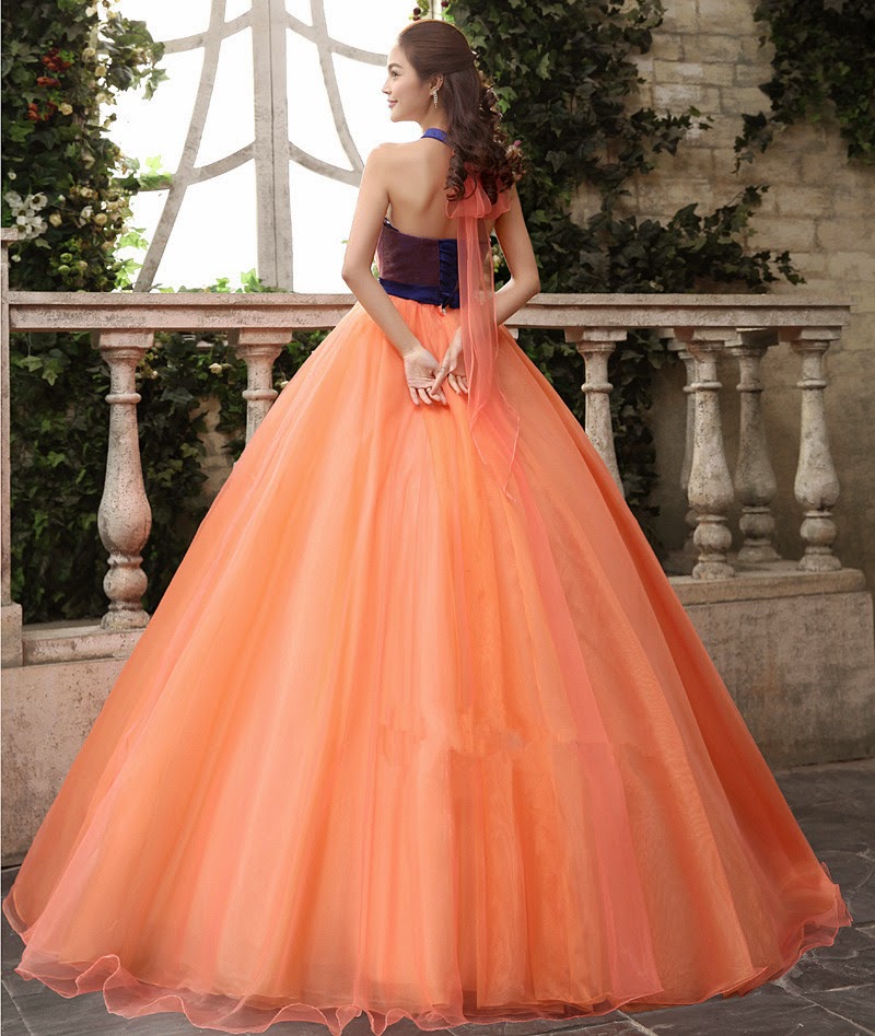 blue and orange gown