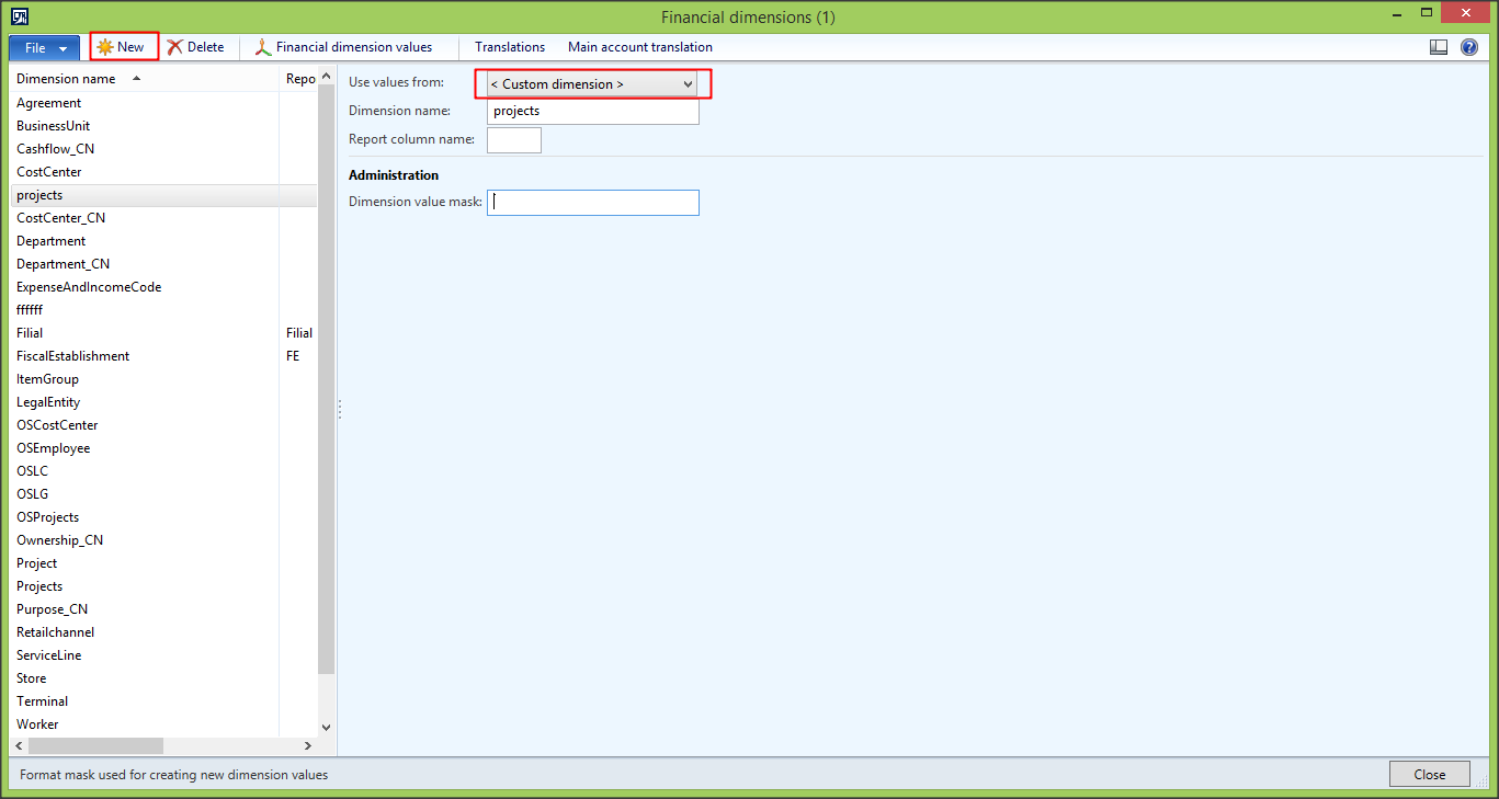 AX Functional AX 2012 Main account & Dimension value mask
