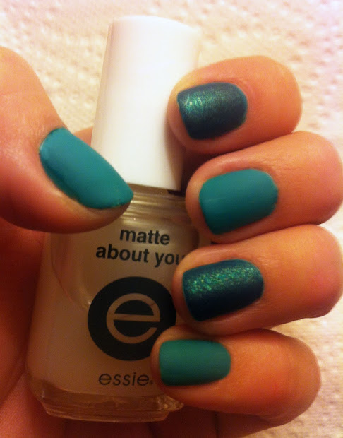 nail combo teal glitter matte