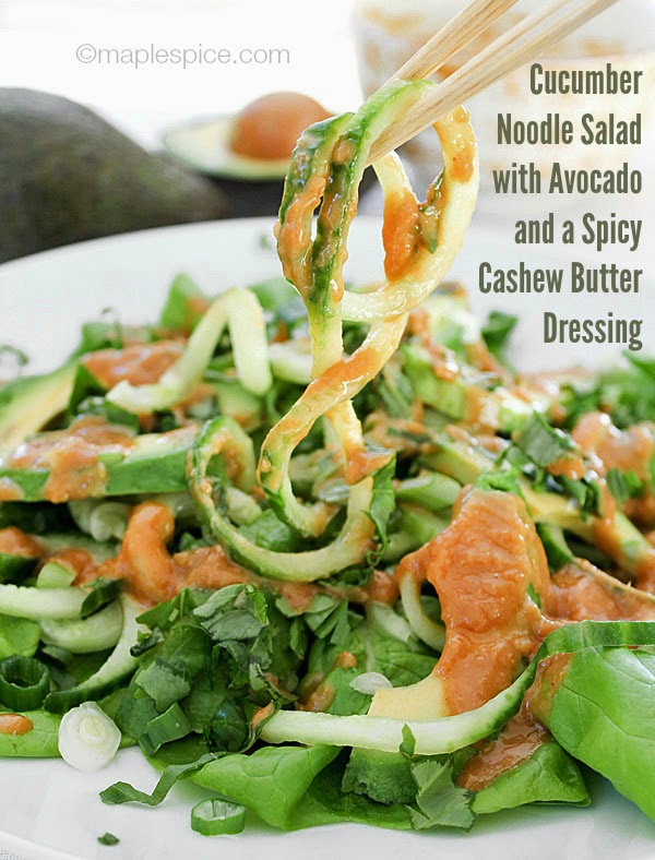 Cucumber Noodle Salad with Avocado and a Spicy Cashew Butter Dressing - vegan and gluten-free recipe