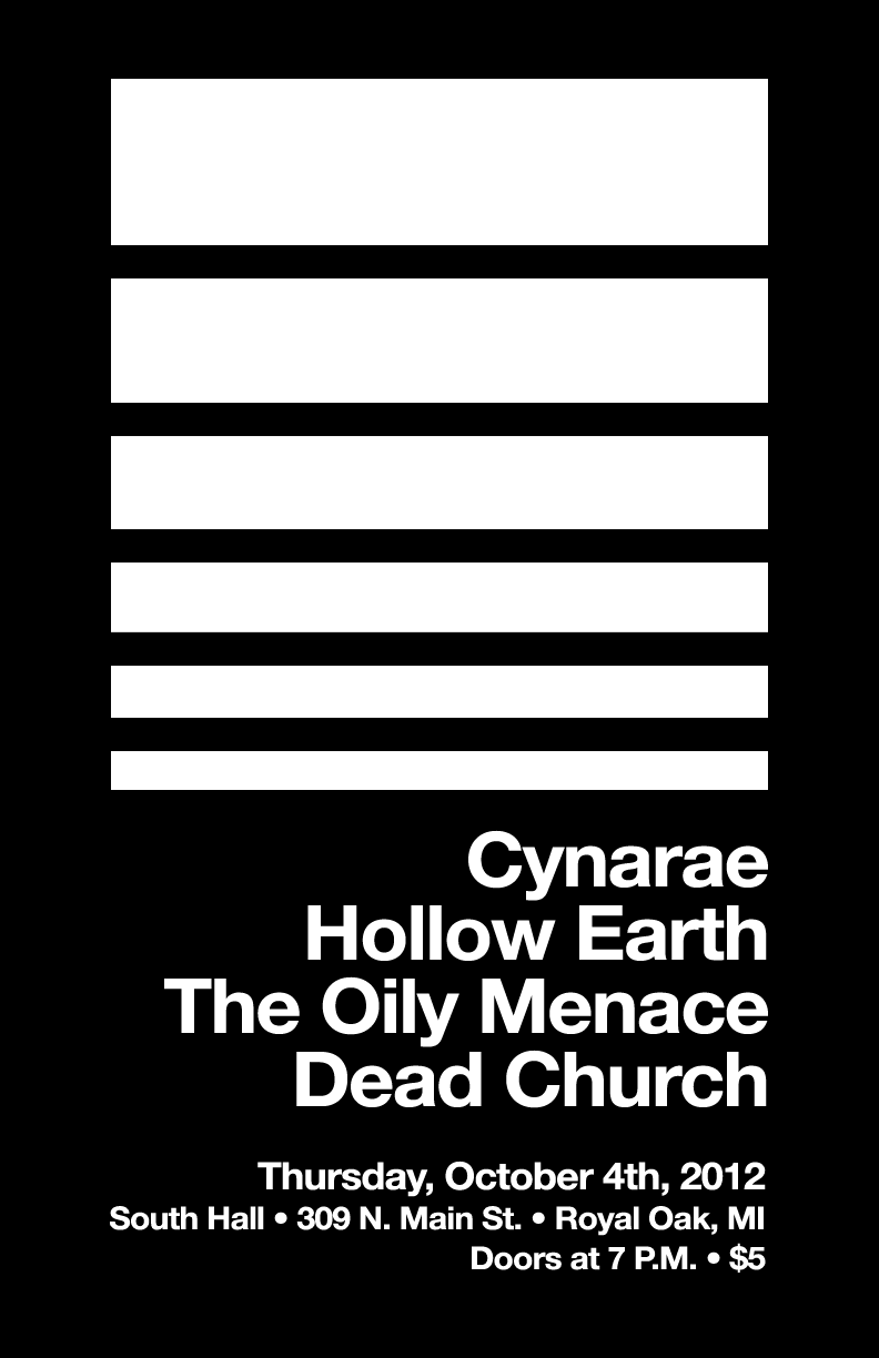 THURSDAY, OCTOBER 4TH-CYNARAE, HOLLOW EARTH, THE OILY MENACE AND DEAD CHURCH @GENESIS IN ROYAL OAK Cynarae+flyer