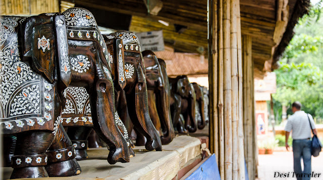 wood elephants for sale at shilparamam crafts bazaar