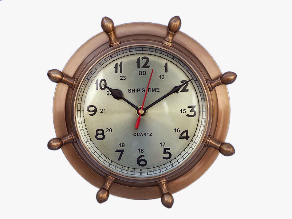  Antique Brass Double Dial Porthole Wheel Clock 