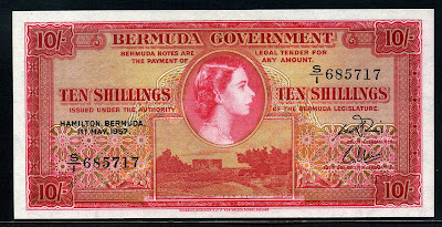 Bermuda Ten Shillings, Queen Elizabeth on world banknotes Paper Money