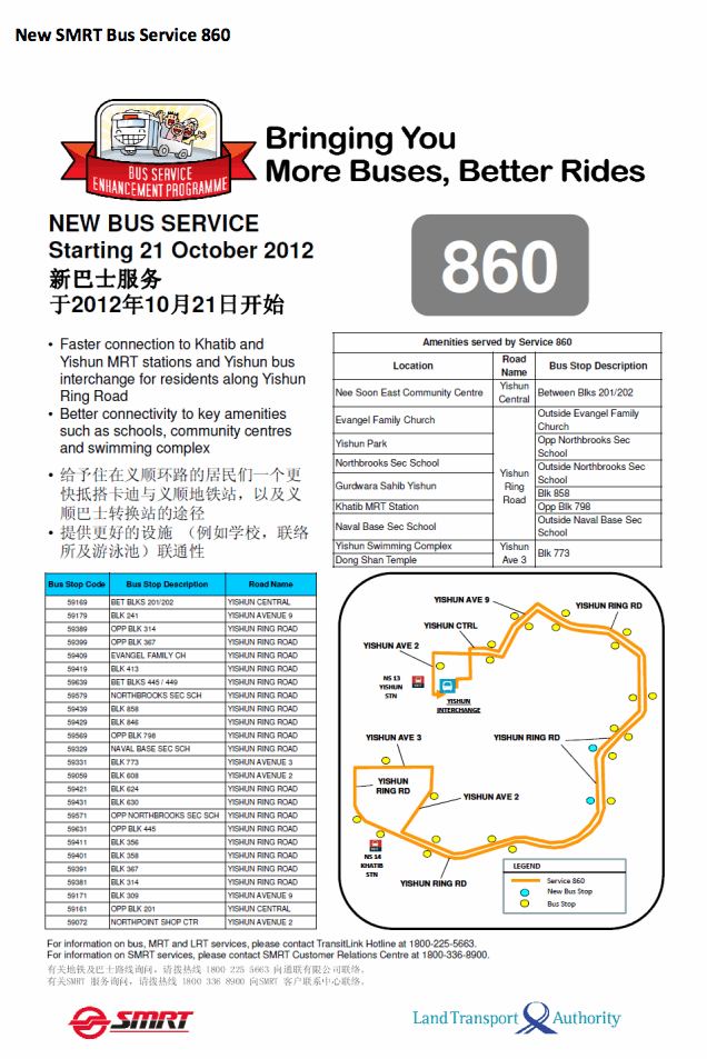 Bus 860 Route Map Singapore's Land Transport: 2012