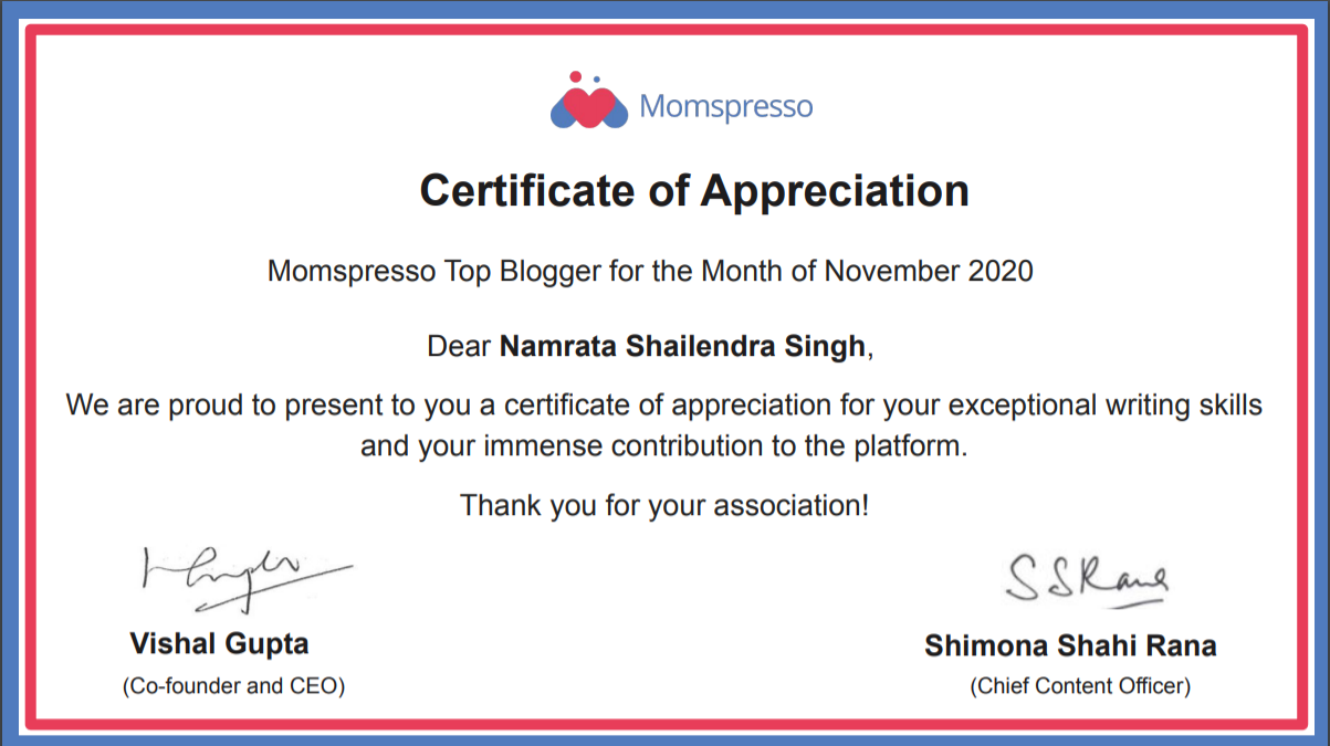 Momspresso Top Blogger - November 2020