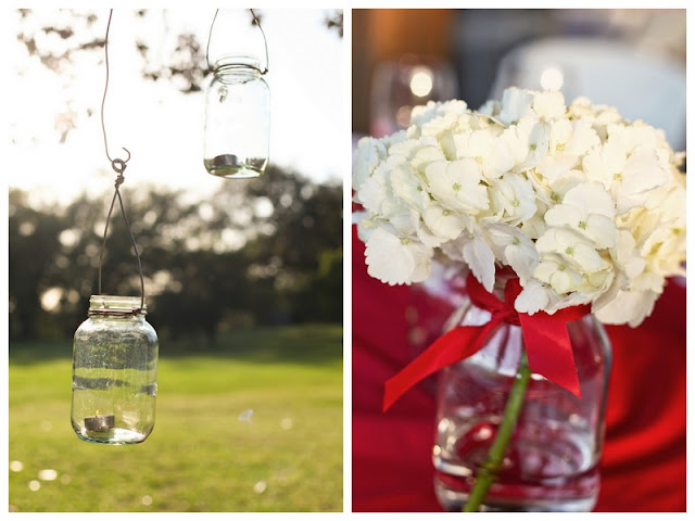 mason jar luminaries and floral containers