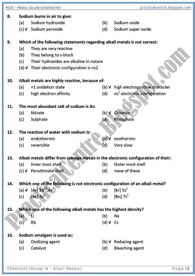 mcat-chemistry-group-ia-(alkali-metals)-mcqs-for-medical-college-admission-test