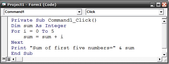 visual programming for next loop visual basic for loop