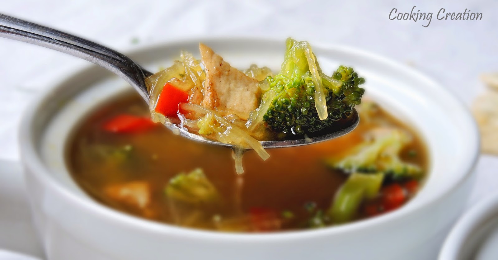 Cooking Creation Spaghetti Squash, Chicken & Broccoli Soup with Cinnamon