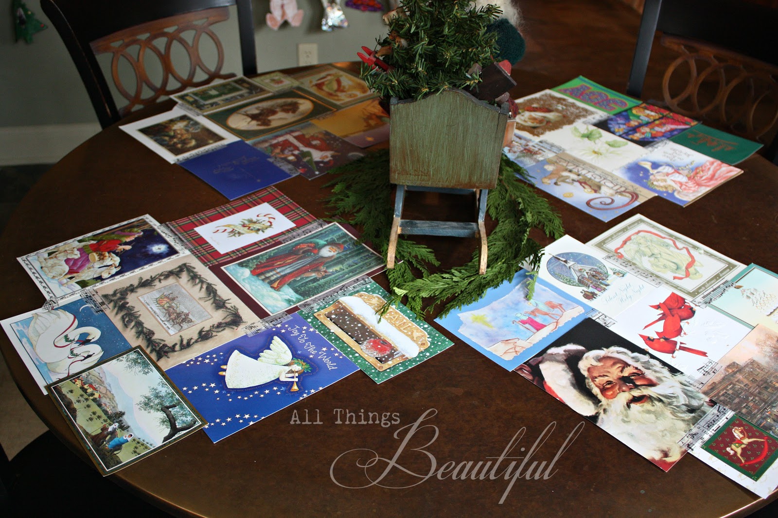 All Things Beautiful Vintage Tablescape {Christmas Card Placemats}
