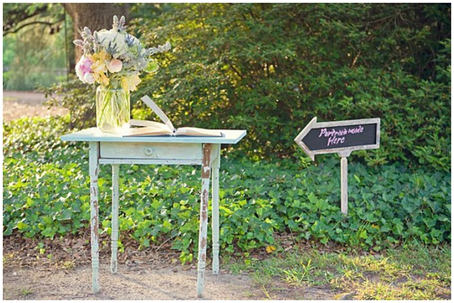 Photo Credit Cute vintage guestbook table via Southern Aisle by A Fresh