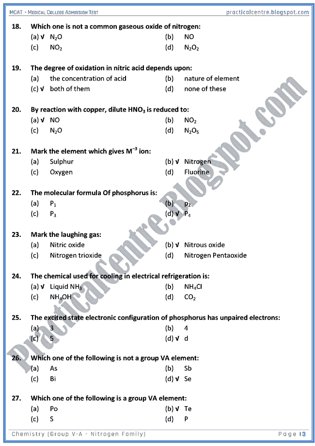 mcat-chemistry-group-v-a---nitrogen-family-mcqs-for-medical-college-admission-test
