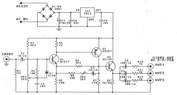 Splitter and Amplifier Video Circuit Diagram