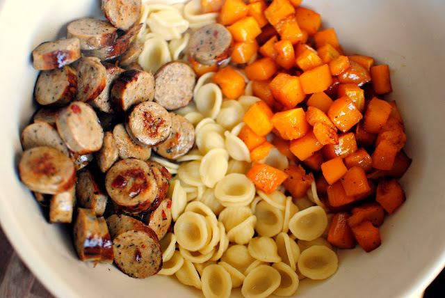 Roasted Butternut Squash, Sausage and Orecchiette Pasta in a Brown Butter Sage Sauce l SimplyScratch.com