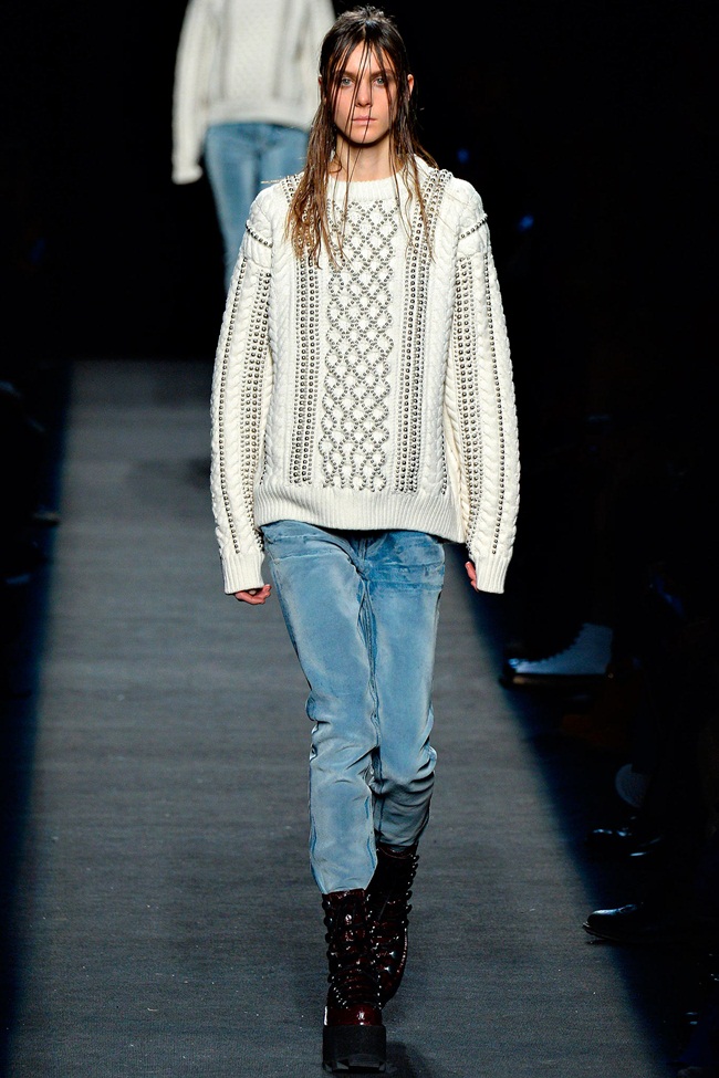 Alexander Wang 2015 AW White Beaded Cable-Knit Sweater on Runway