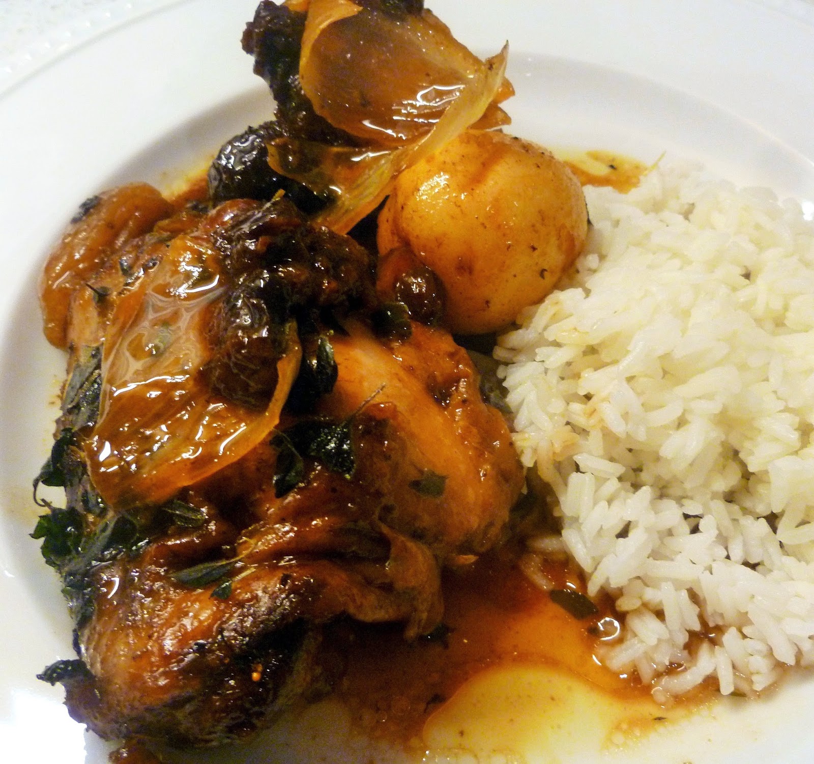 Lindaraxa Chicken With Potatoes, Prunes And Pomegranate Molasses