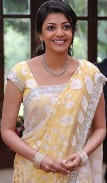 Kajal agarwal in White colour saree image