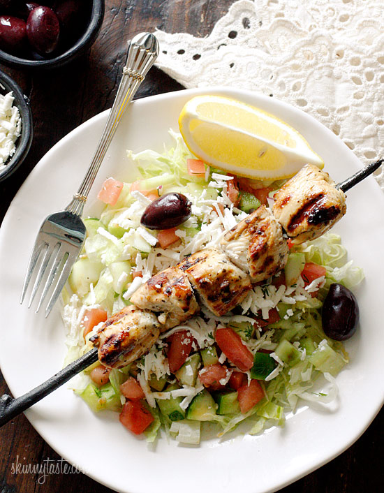 Mediterranean Chicken Kebab Salad Skinnytaste