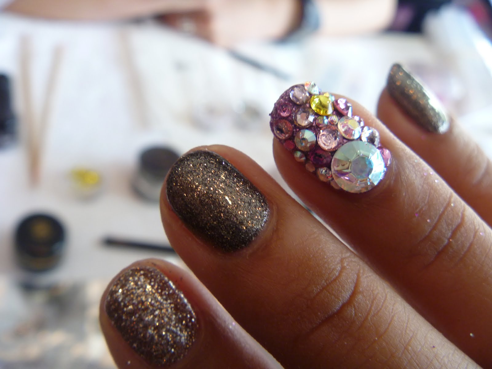 blinged out nail art