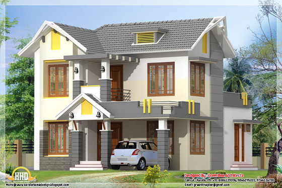 1650 square feet, 3 BHK sloping roof home design