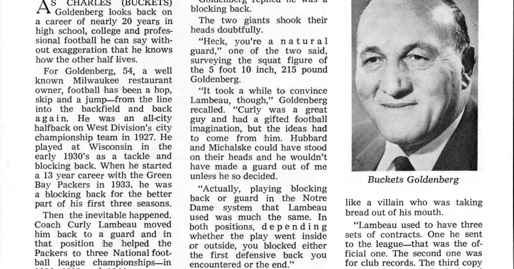 PACKERVILLE, U.S.A. From the Past — “Buckets” Goldenberg