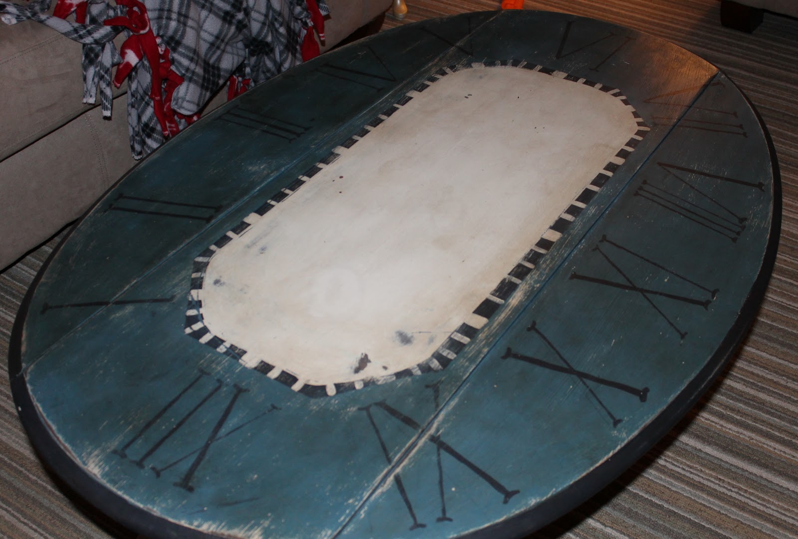 Tattered Elegance clock face coffee table