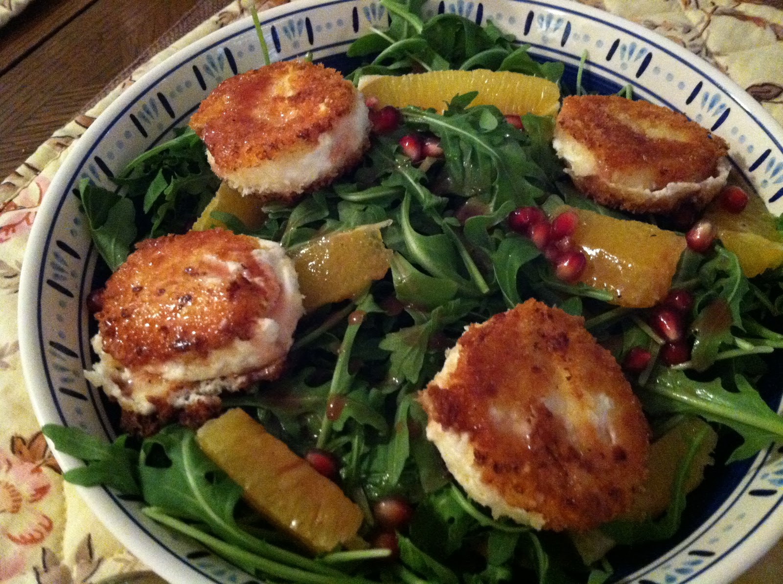 A Lot of Goodness Crispy Goat Cheese & Arugula Salad with Pomegranate