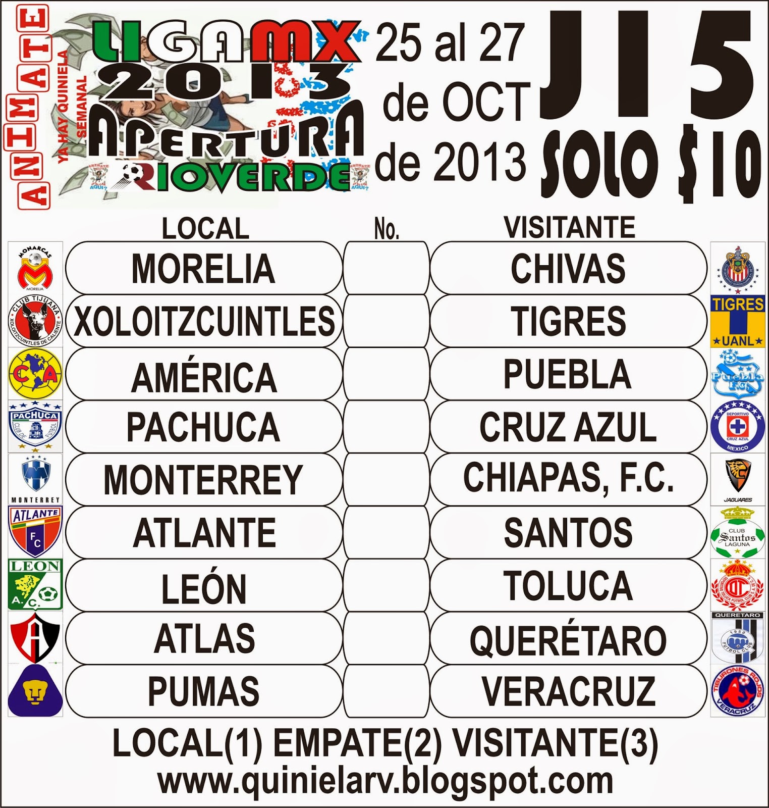 Quiniela Rioverde TORNEO CLAUSURA 2015 LIGA MX