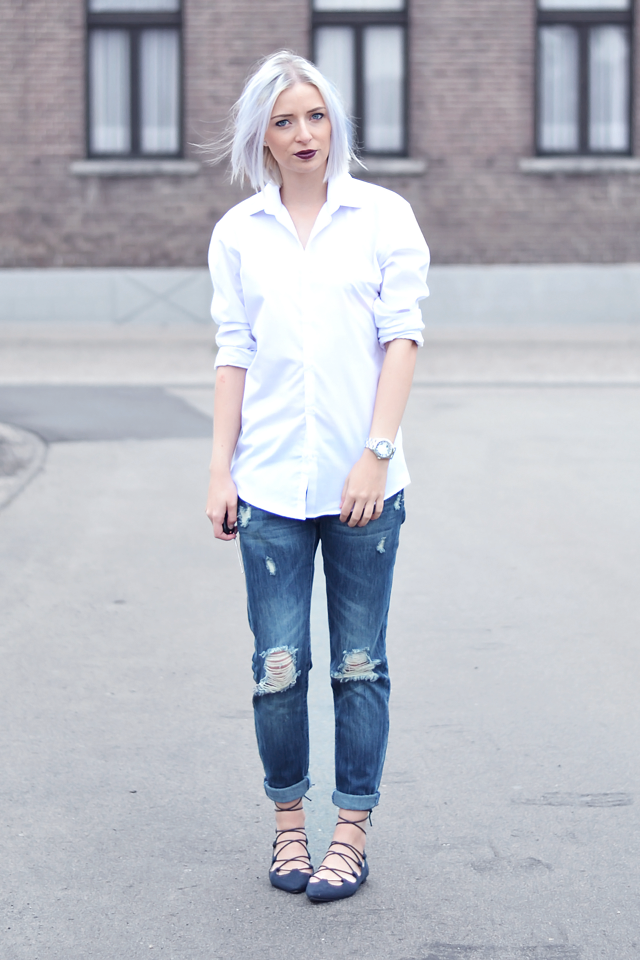white shirt and denim jeans