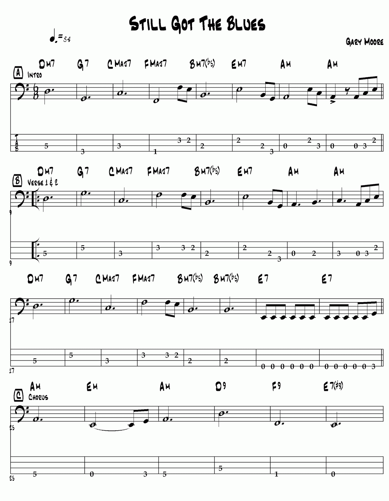 four strings basslessons weekly basslines 13 still got the blues still got the blues sheet music