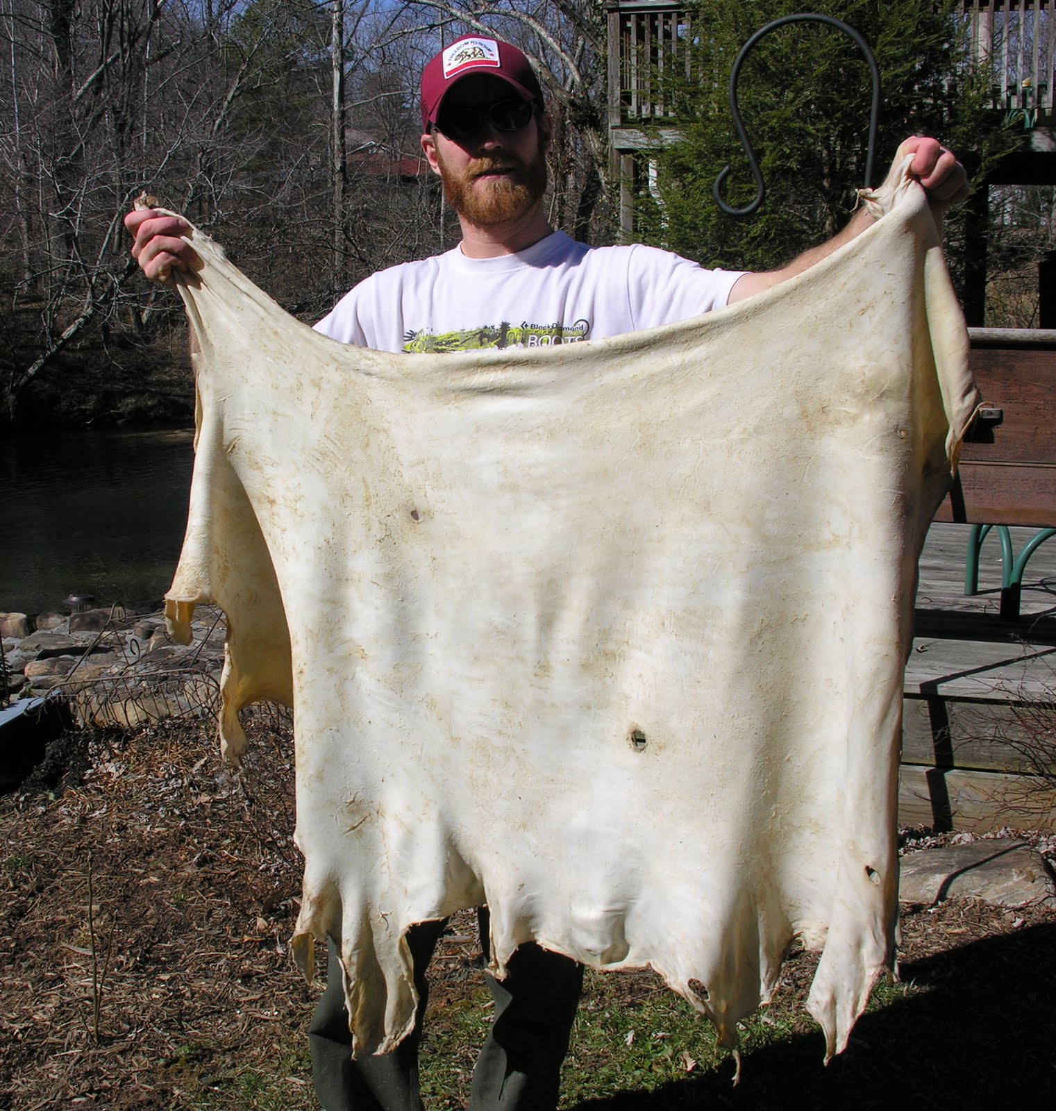 Girl In An Apron Tanning a Deer Hide