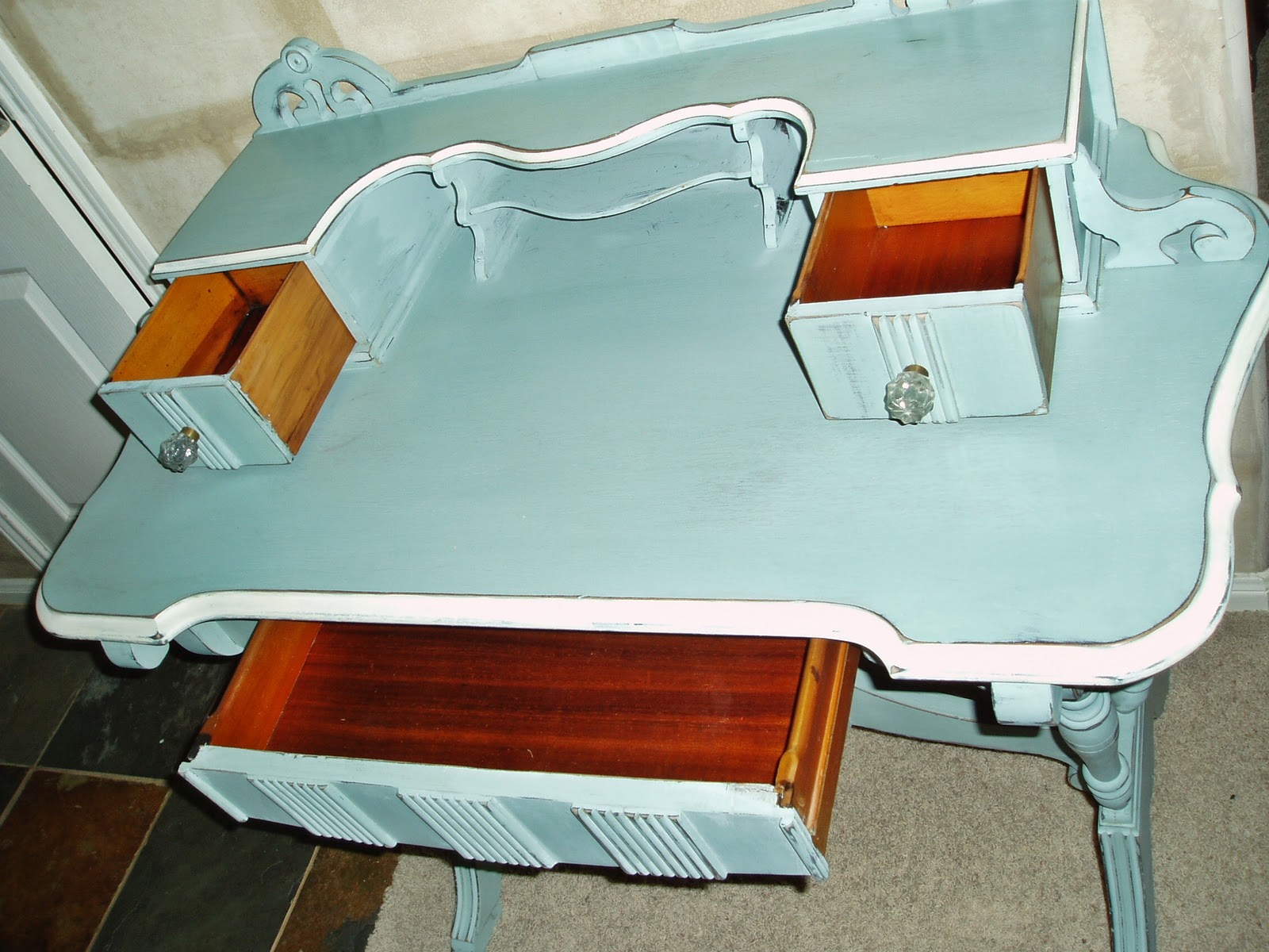 Faux Painting + Furniture Antique Writing Desk in French Blue