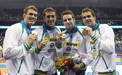 Australia takes the gold medal in the 4x100m freestyle final at the Swimming World Championships in Shanghai photos