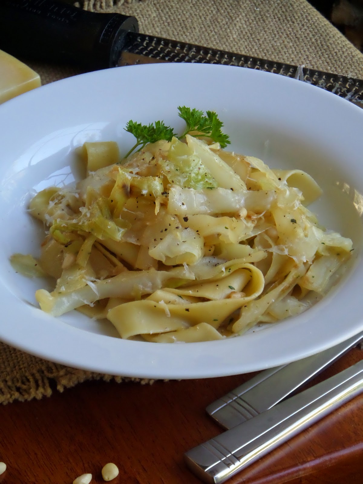 Becki Melvie Cabbage & Pappardelle with Toasted Pine Nuts