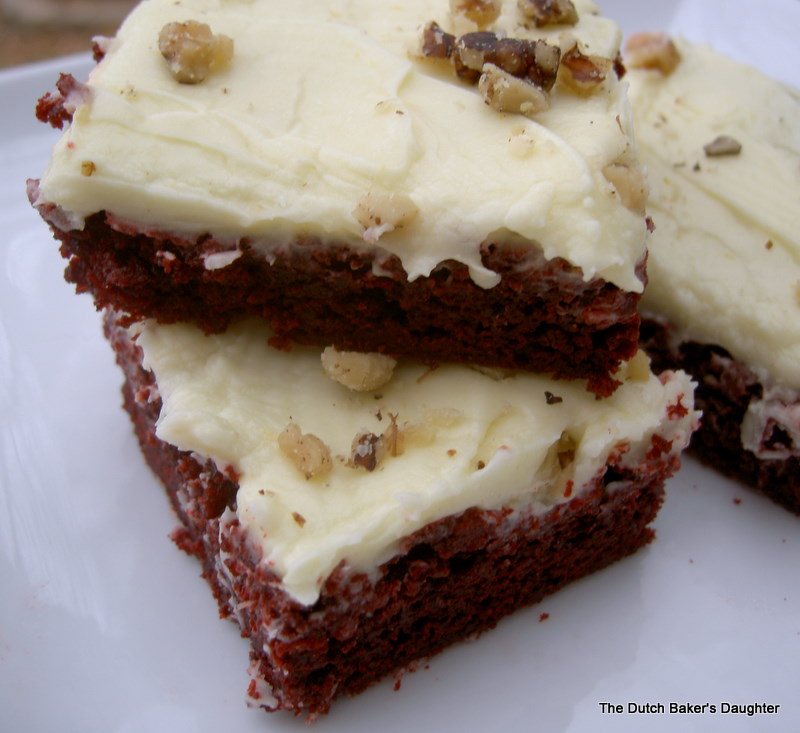 The Dutch Baker's Daughter Red Velvet Brownies with Orange Cream Cheese Frosting