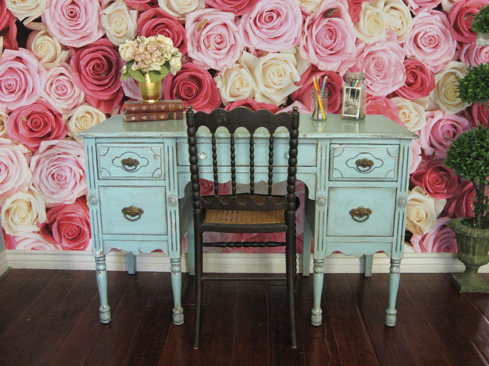 White & Pink Roses - Wall Mural by PIXERS White & Pink Roses - Wall Mural by PIXERS