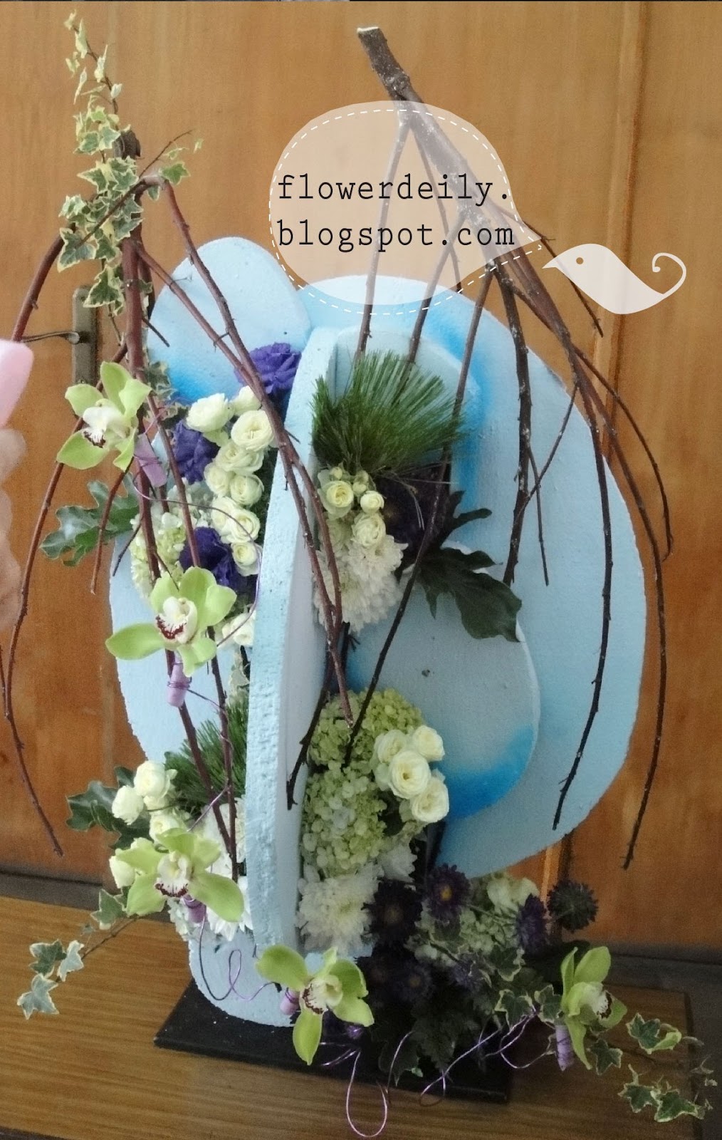 A Big Blue Egg for Easter Flower Arrangement flower daily blog