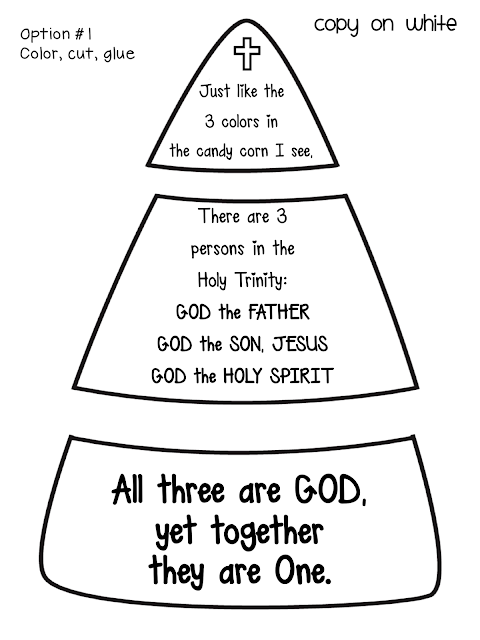 This is a quick fall-themed craft to reinforce the concept of the Trinity. The Trinity is a difficult theological truth to understand at any age. Using examples from real life often helps us to understand spiritual truths. St. Patrick used the shamrock to illustrate how 3 parts (leaves) made 1 whole (shamrock).