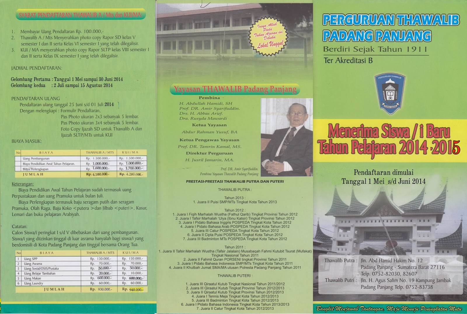 Generasi Muslimah Penerimaan Santri Baru Perguruan Thawalib Putra Putri Padang Panjang Tahun 2014 2015