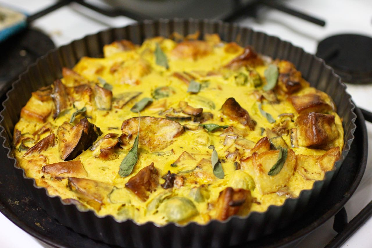 Green Gourmet Giraffe Vegan bubble and squeak frittata for leftovers!