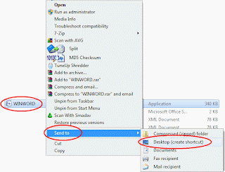 buat shortcut ms word di desktop