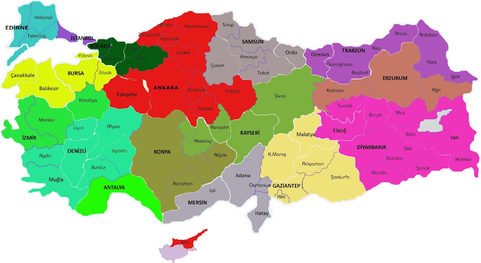 Turquia Regiões Mapa